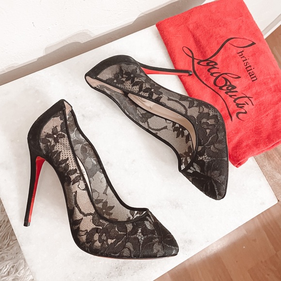 CHRISTIAN LOUBOUTIN Dorissima Lace 100 Dentelle Black Suede Stiletto Heels EU 36 - Picture 3 of 10